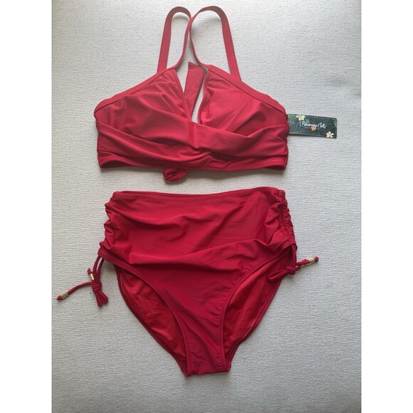 Womens Tummy Control Bathing Suit Modest High Waisted Bikini Set red size Medium - Picture 11 of 15